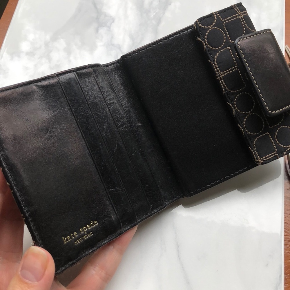 🕶️vintage Kate Spade⚡️monogram stitch 2000's wallet Black/beige pink lining - Picture 4 of 4